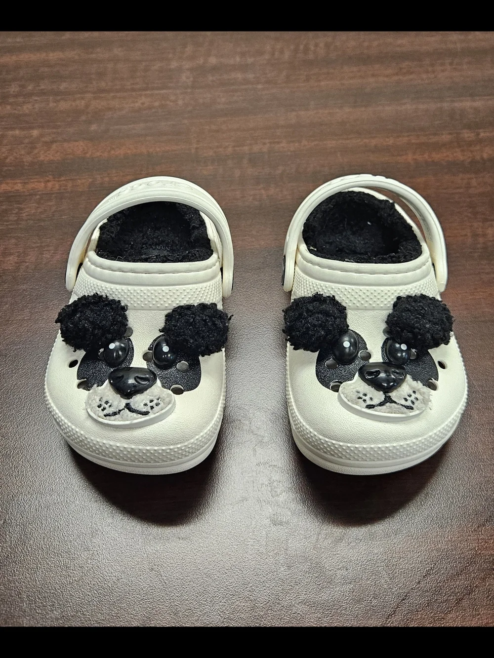 CROCS Kids White Panda Clogs with Black Pom Ears C5